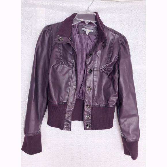 Purple Vegan Leather Puff Sleeve Jacket - Picture 2 of 7